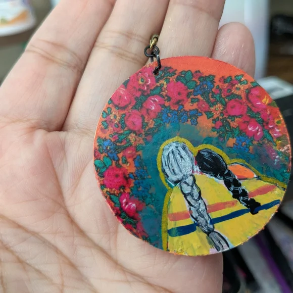 Hand-Painted Every Child Matters Grandma Floral Scarf Earrings - Picture 2 of 3